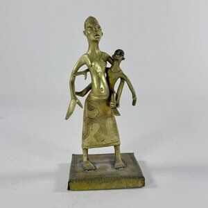 Bronze Tribal Mother Child Sculpture African Art Figurine 7.5” Home Decor